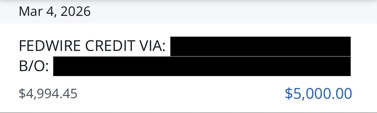 Fedwire deposit landed in a student’s business account.