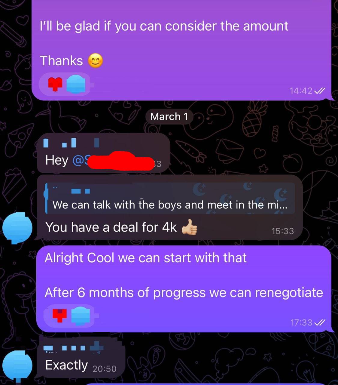Client confirming the deal over WhatsApp.